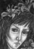 "Self-portrait with lilies", april, 2005, charcoal pencil